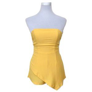 Yellow Lace-up Open Back Strapless Romper